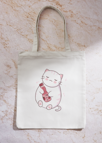 Sacosa textila - Pisica roz tote bag